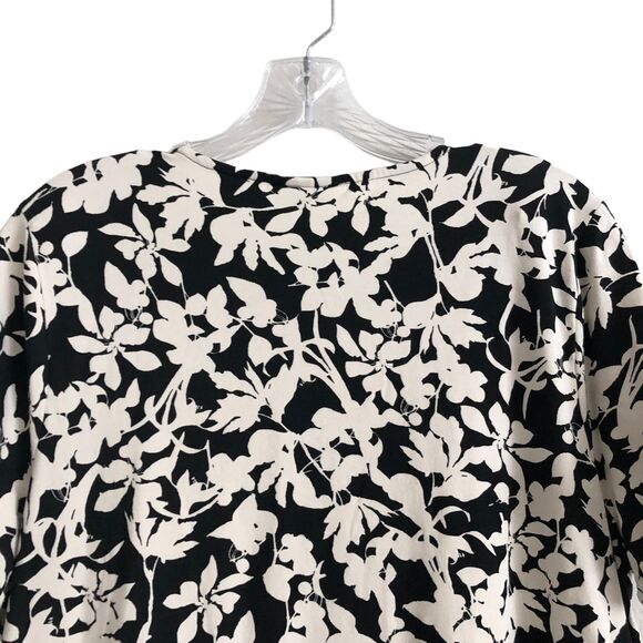 J. Jill Women's Dress Size L Floral Black White Short Sleeve Stretch - Picture 11 of 11